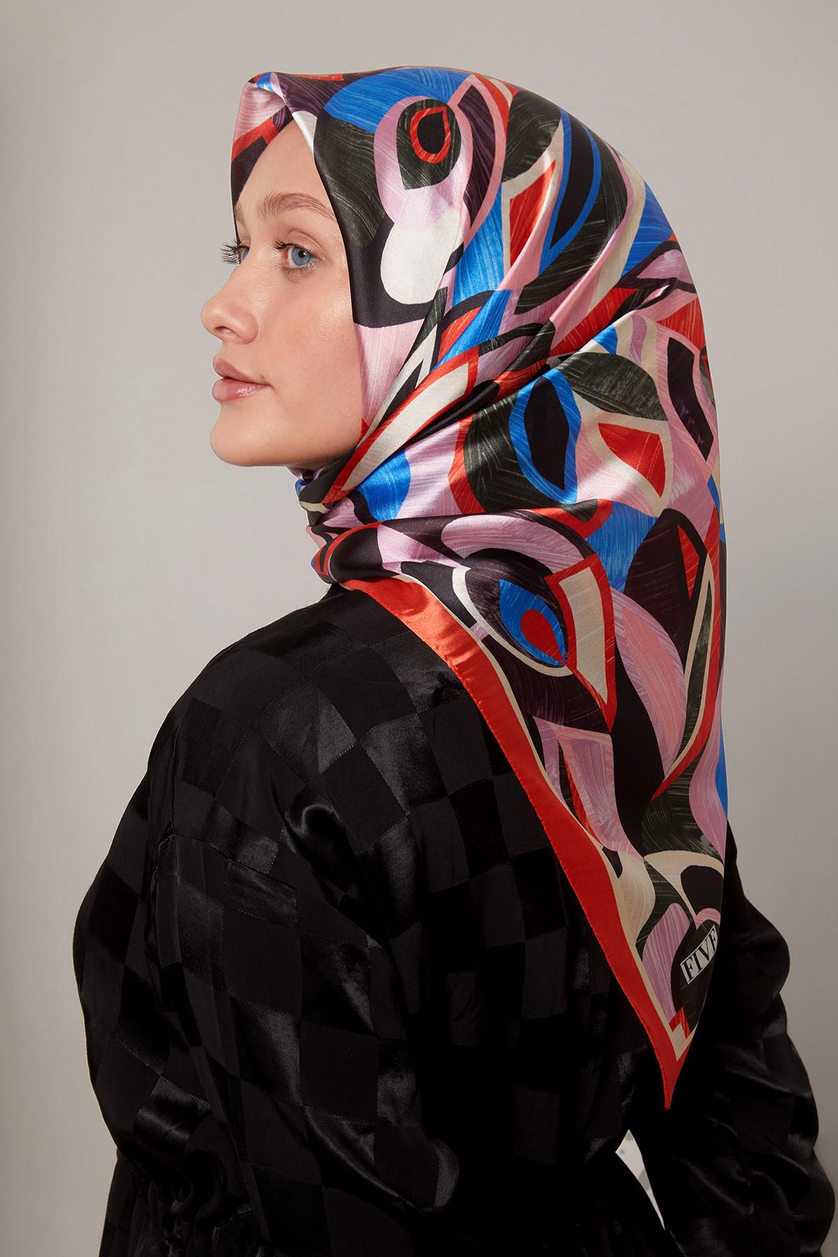 Fivescarf Turuncu Çiçek Desen Kristal Eşarp