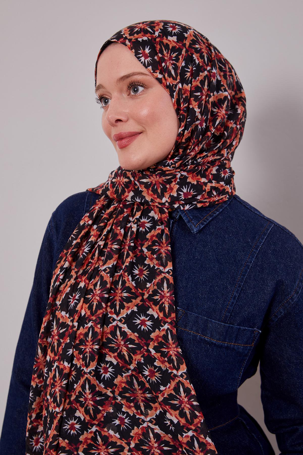 Fivescarf Turuncu Kar Tanesi Desenli Craze Comfort Şal