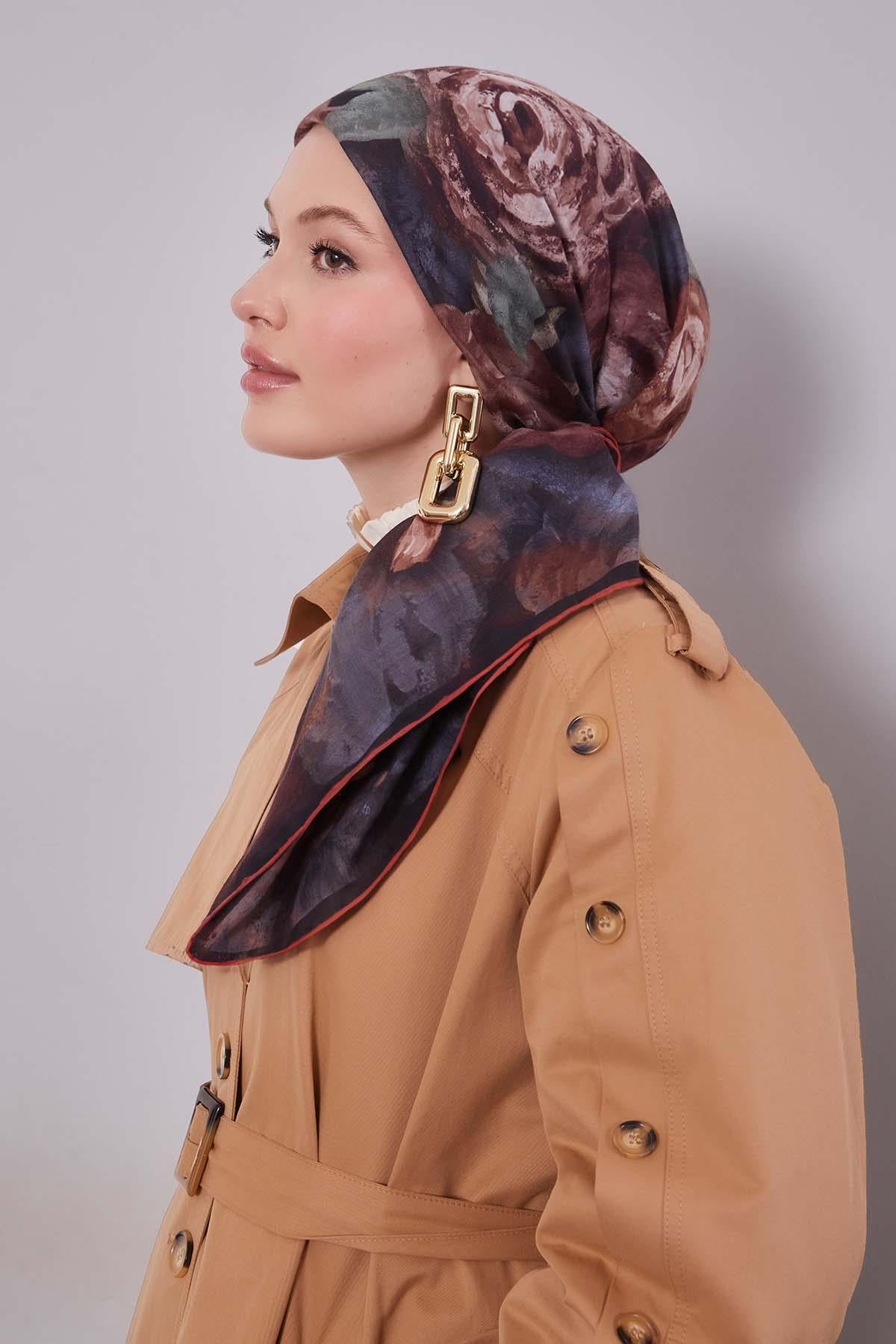 Fivescarf Turuncu Lale Desen Silk Coton Eşarp