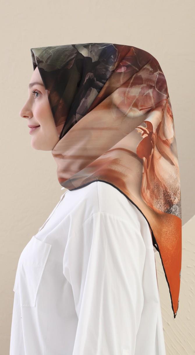 Fivescarf Turuncu Twill Digital Eşarp