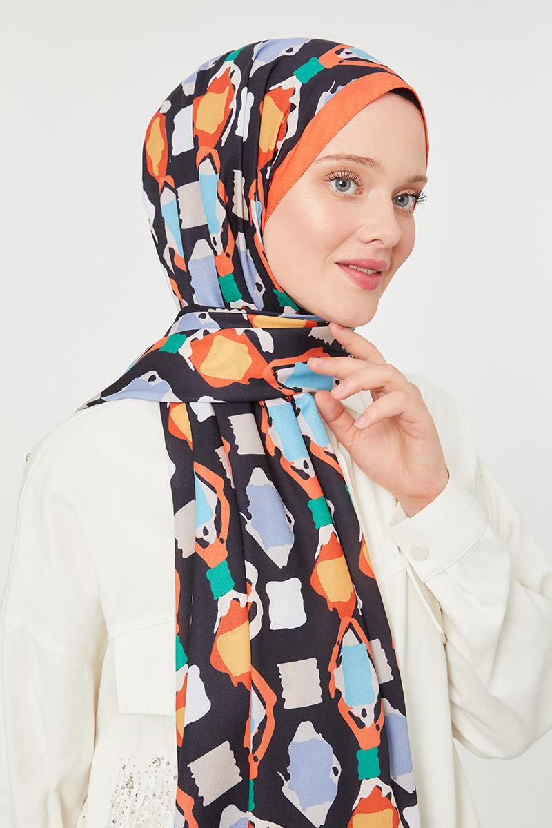 Fivescarf Turuncu Üçgen Desen Mono Krep Şal