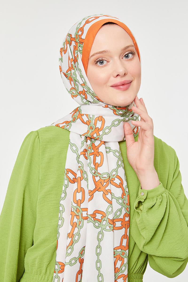 Fivescarf Turuncu Zincir Desen Mono Şal