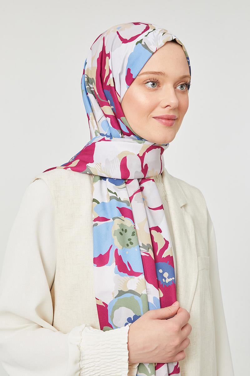 Fivescarf Vişne Çiçek Desenli Mono Şal