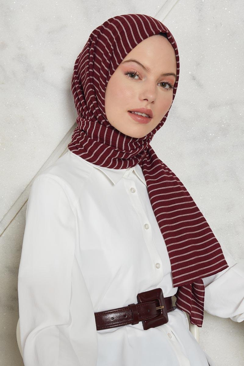 Fivescarf Vişne Çizgili Harmoni Şal