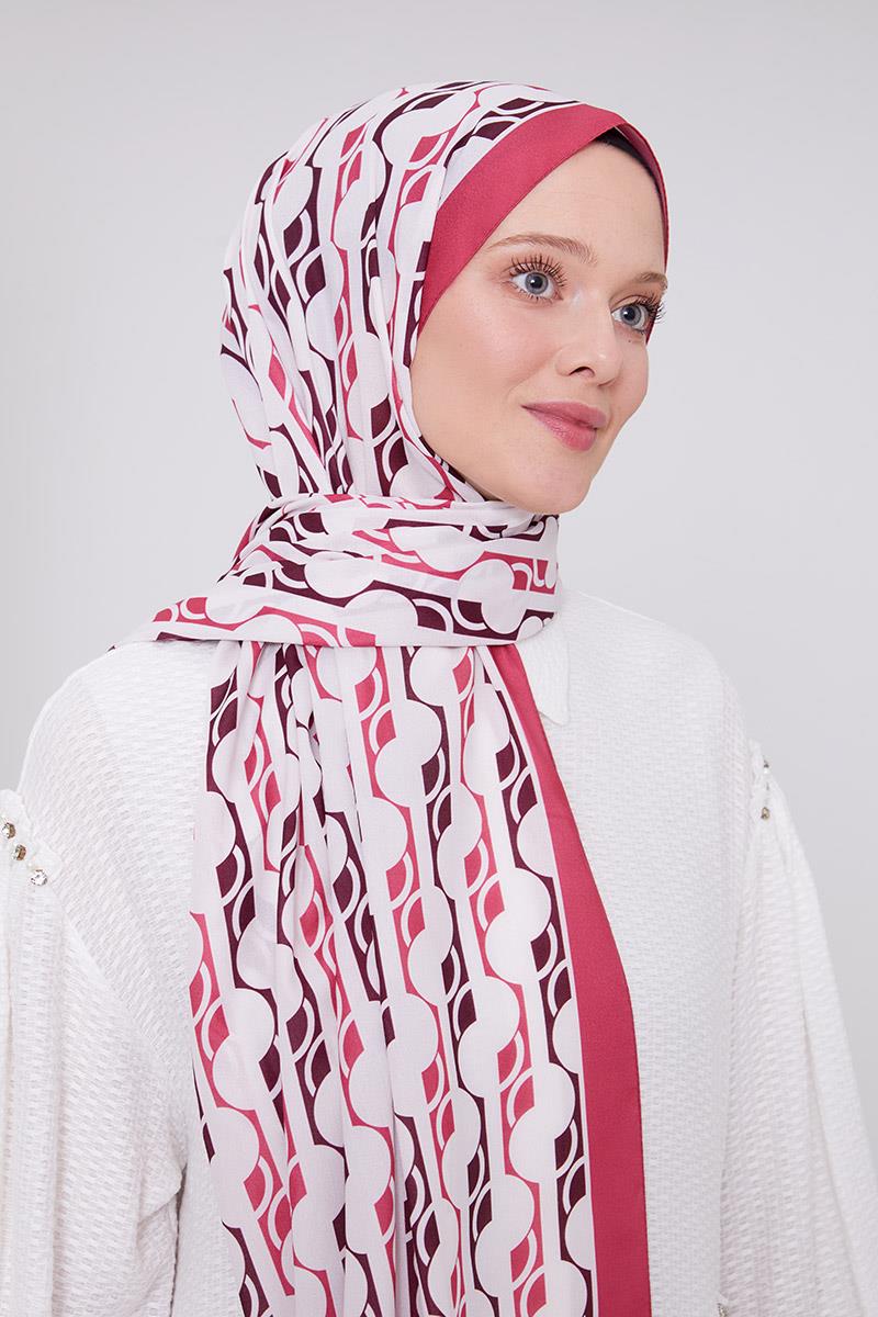 Fivescarf Vişne Geometrik Desen Mono Şal