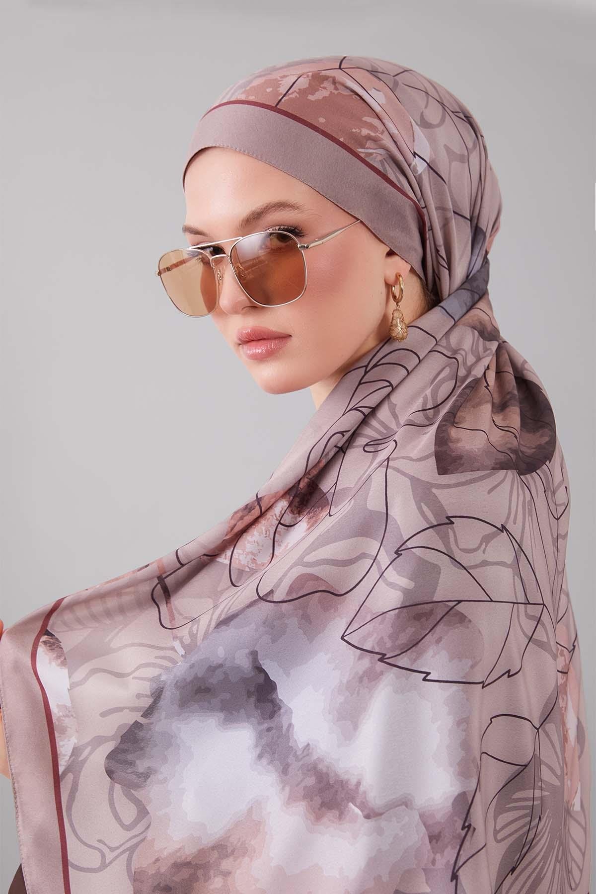 Fivescarf Vizon Akvarel Yaprak Desen Moos Chrep Şal