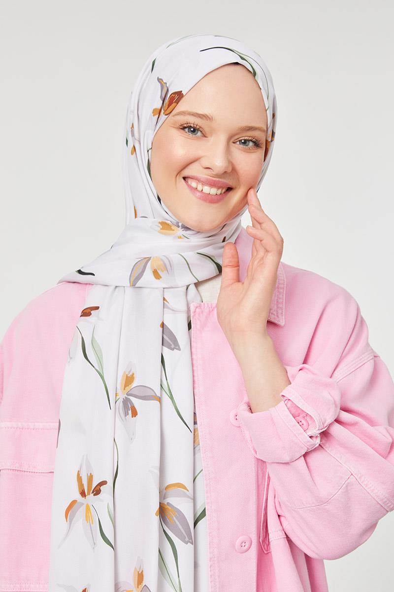 Fivescarf Vizon Çiçek Baskılı Mono Krep Şal