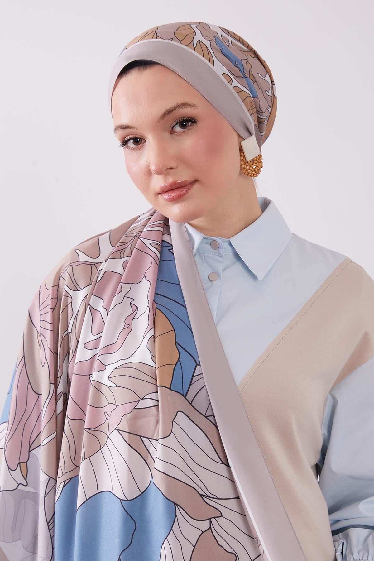 Fivescarf Vizon Çiçekli Floral Desen Moos Chrep Şal