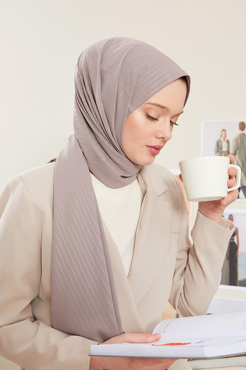 Fivescarf Vizon Çizgili Desen Mood Medine İpeği Şal
