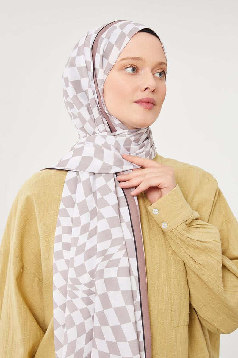Fivescarf Vizon Dama Desen Mono Krep Şal