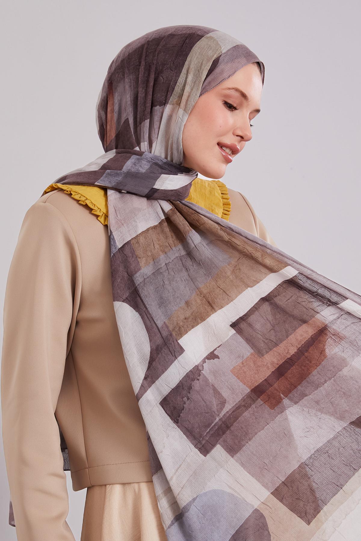 Fivescarf Vizon Geometrik Desen Craze Comfort Şal
