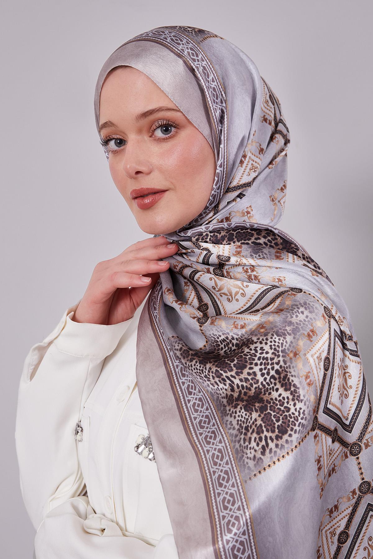 Fivescarf Vizon Geometrik Desen Vual İpek Şal