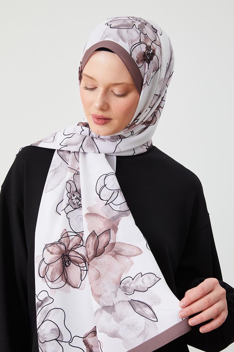 Fivescarf Vizon Gül Desen Violet Medine İpeği Şal
