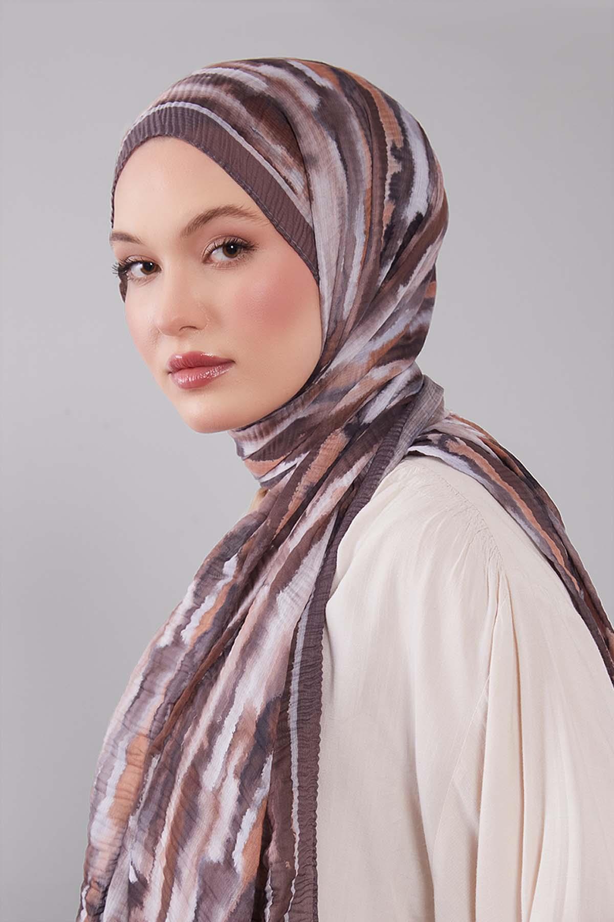 Fivescarf Vizon Harmal Desen Müslin Cotton Şal