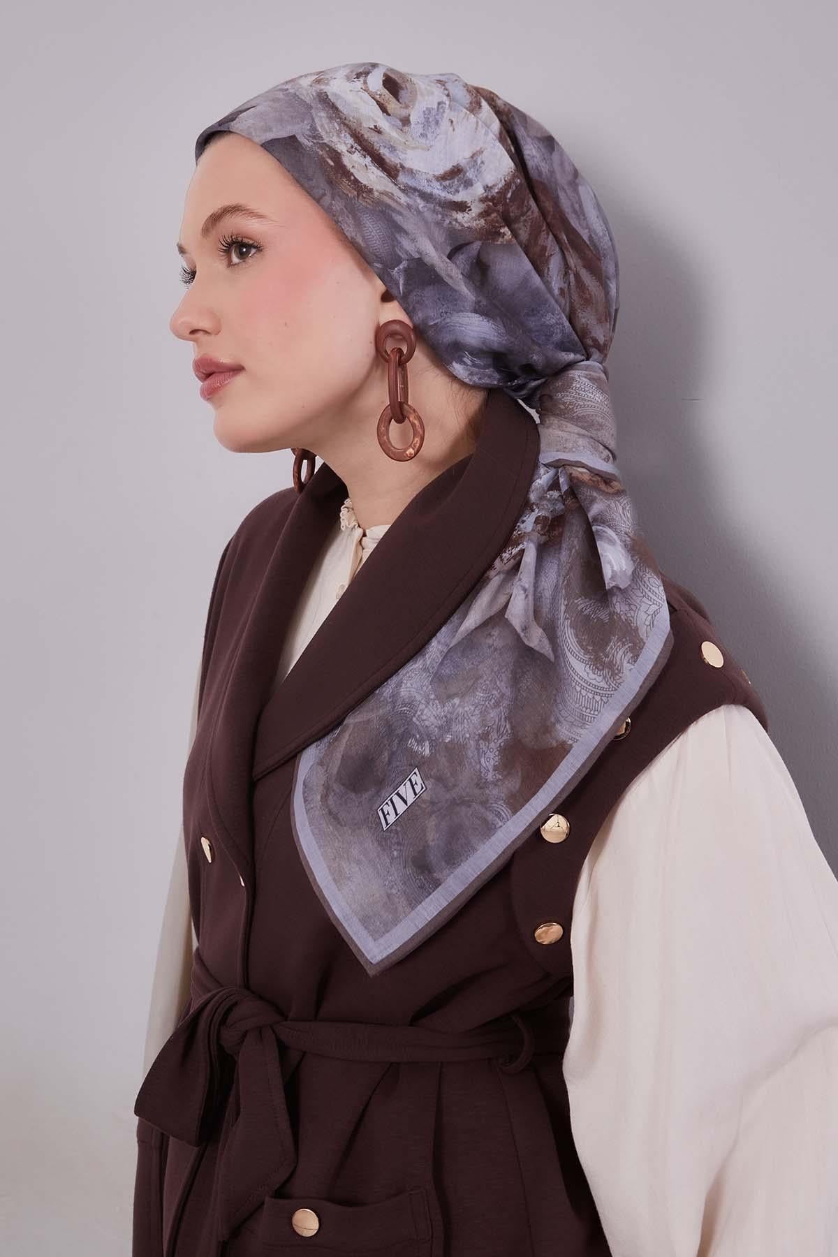 Fivescarf Vizon Lale Desen Silk Coton Eşarp