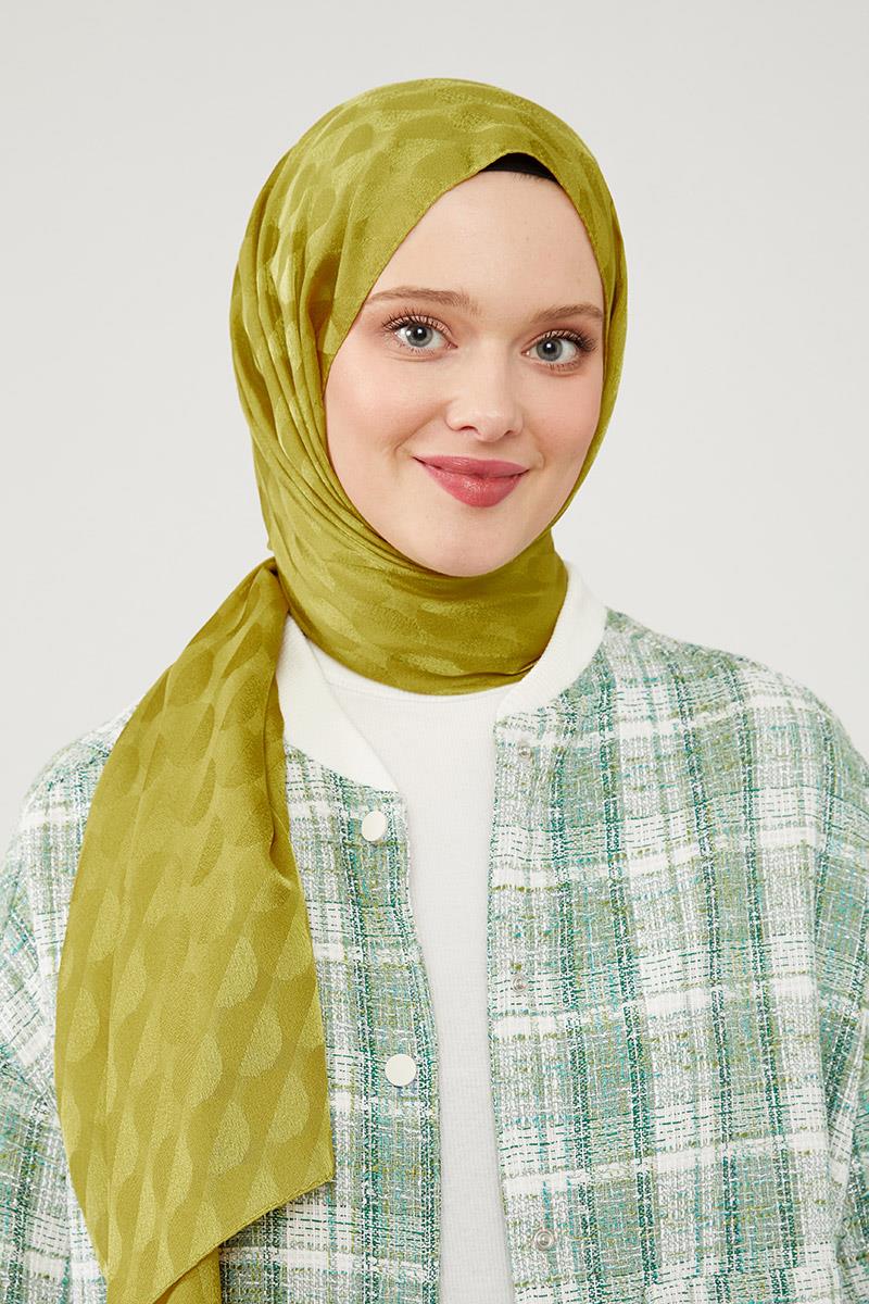 Fivescarf Yağ Yeşili Ay Desen Jakarlı Elegance Şal