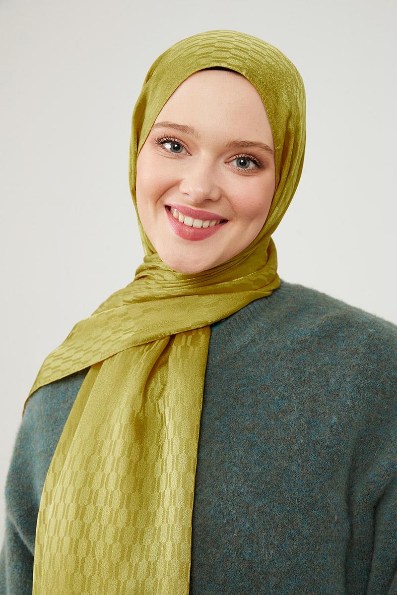 Fivescarf Yağ Yeşili Burgu Desen Jakarlı Elegance Şal