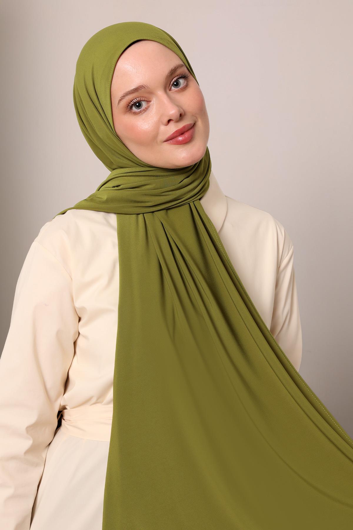 Fivescarf Yağ Yeşili Düz Premium Jersey Şal