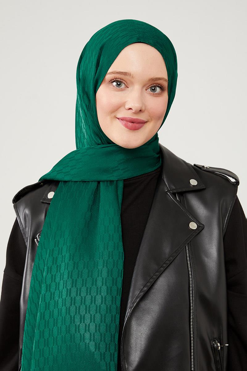 Fivescarf Yeşil Burgu Desen Jakarlı Elegance Şal