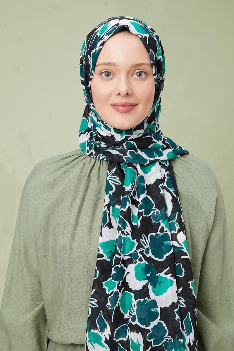 Fivescarf Yeşil Desenli Cotton Şal