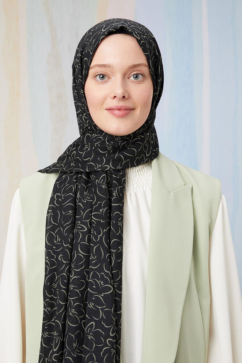 Fivescarf Yeşil Desenli Cotton Şal