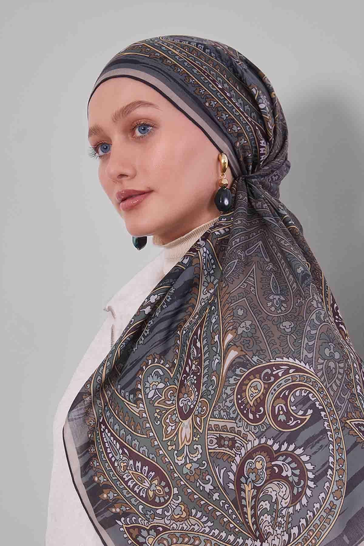 Fivescarf Yeşil Ebruli Desen Silk Coton Eşarp