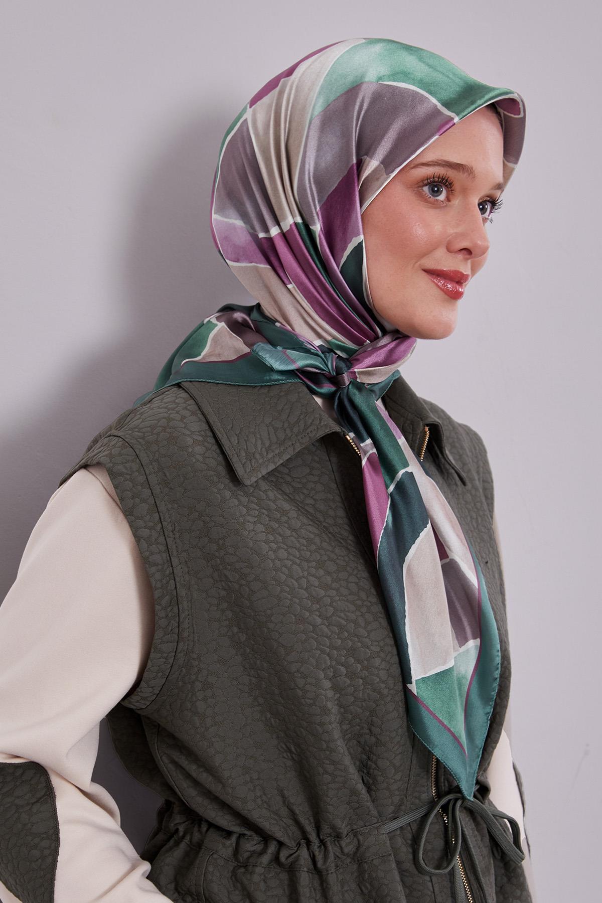 Fivescarf Yeşil Geometrik Desen Kristal Eşarp