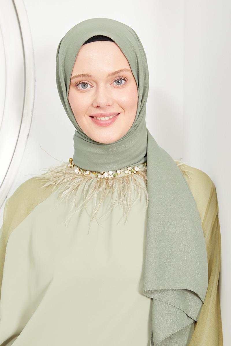 Fivescarf Yeşil Simli Otto Abiye Şal