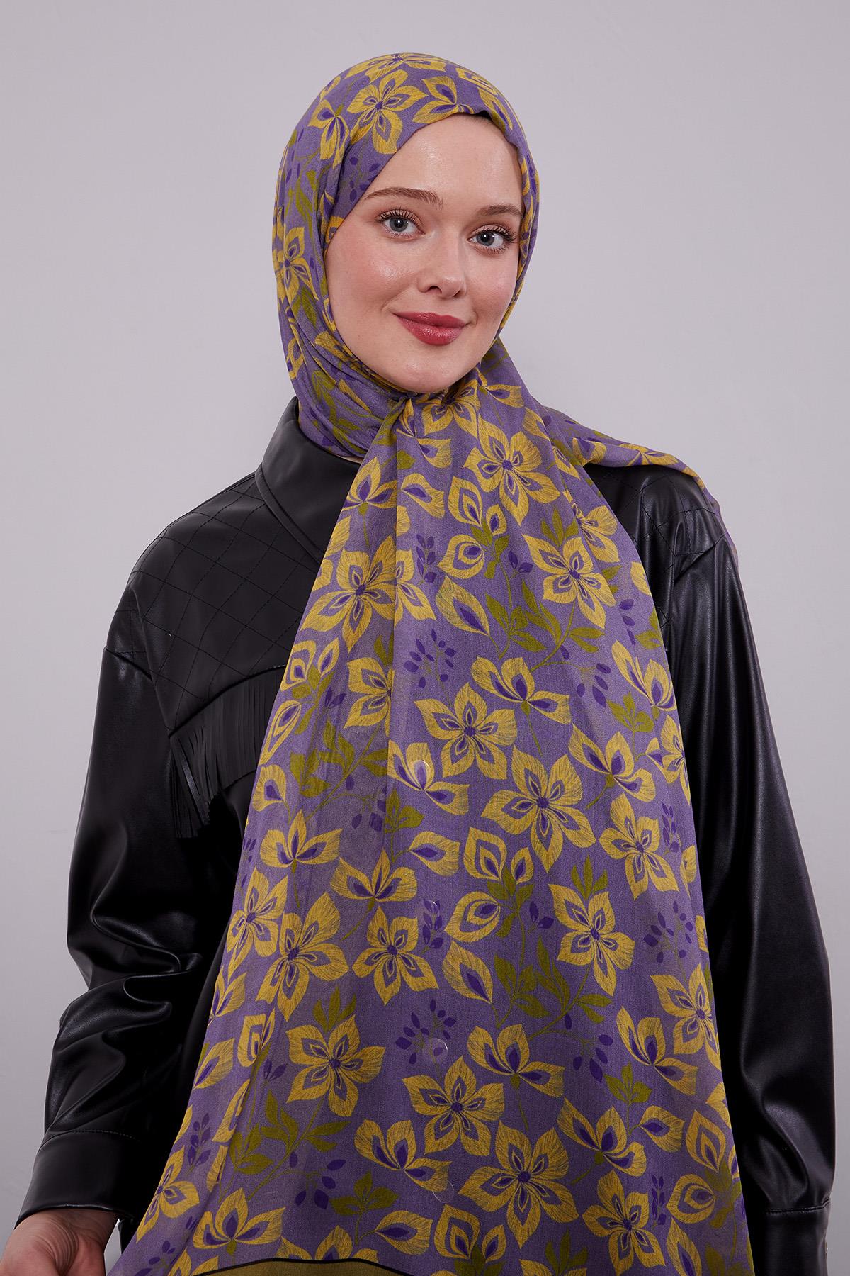 Fivescarf Yosun Yeşili Çiçek Desenli Vivian Şal
