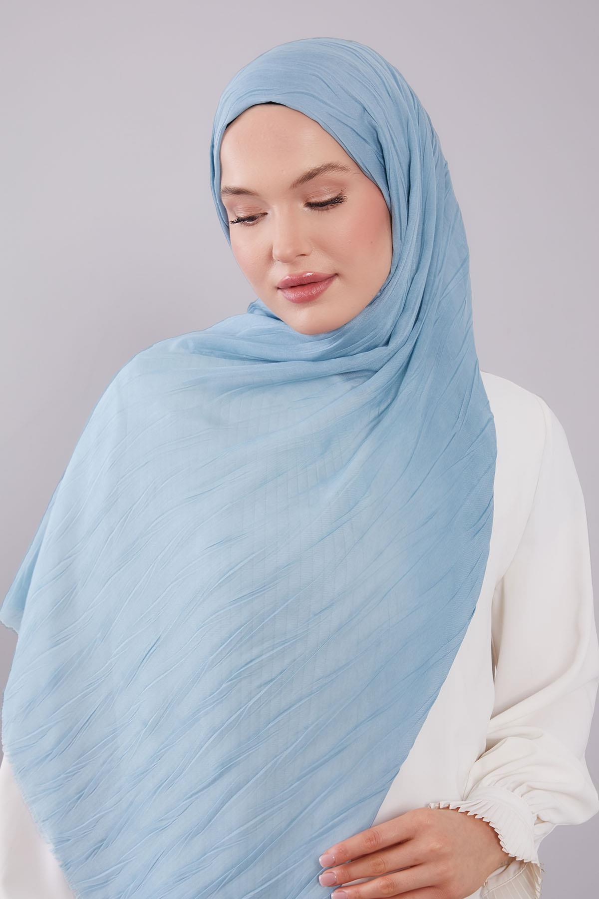 Fivescarf Yosun Yeşili Pliseli Pamuklu Şal