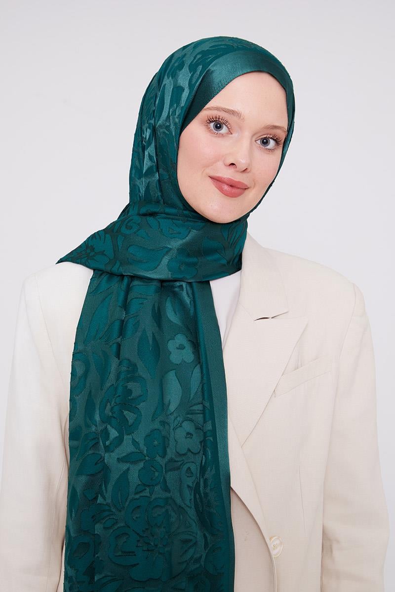 Fivescarf Zümrüt Çiçek Desen Deluxe Devore Şal