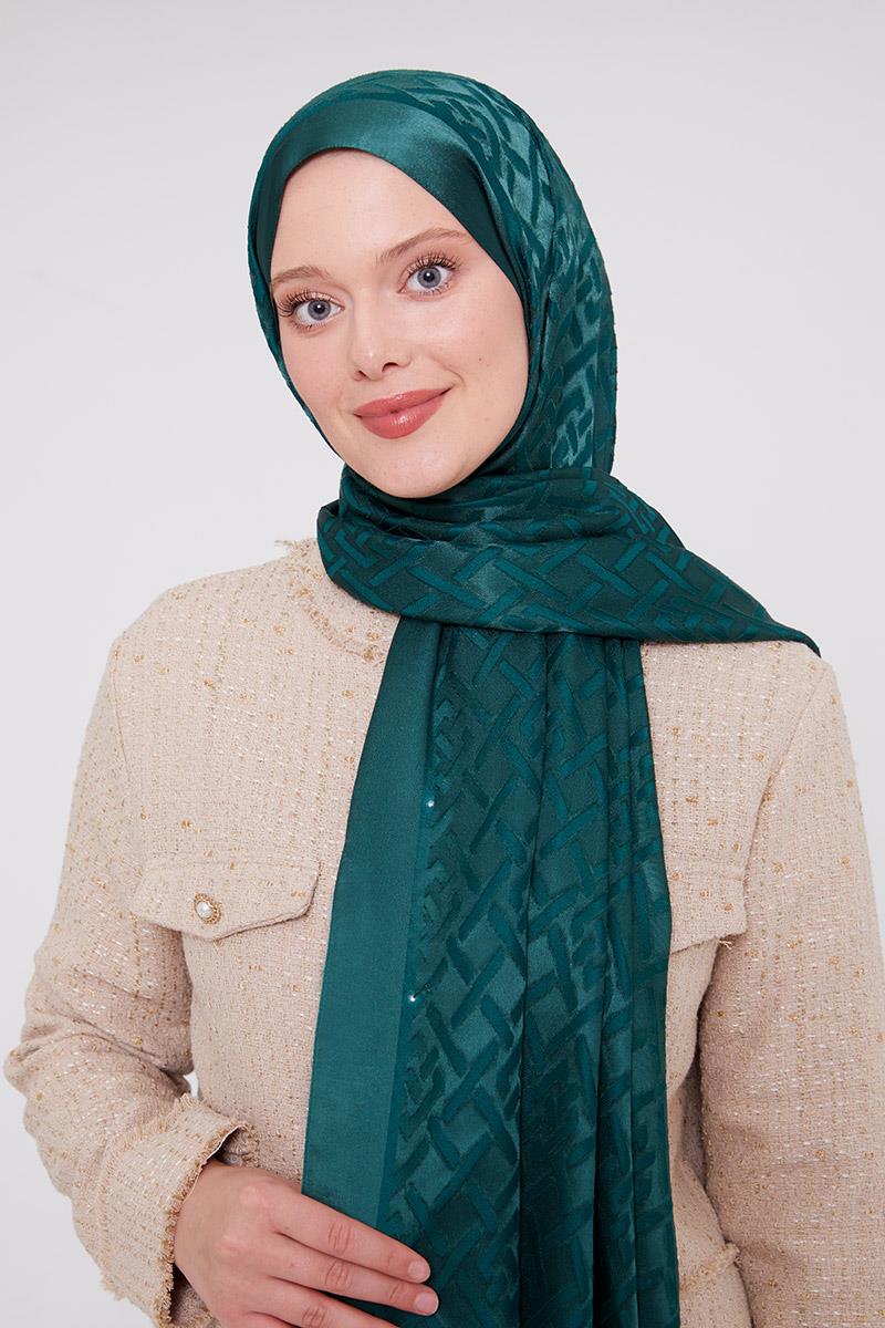 Fivescarf Zümrüt Geometrik Desen Deluxe Devore Şal