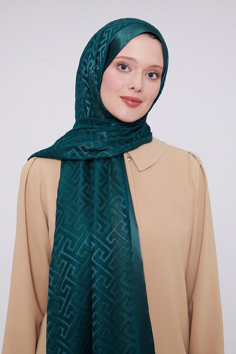 Fivescarf Zümrüt Labirent Desen Deluxe Devore Şal