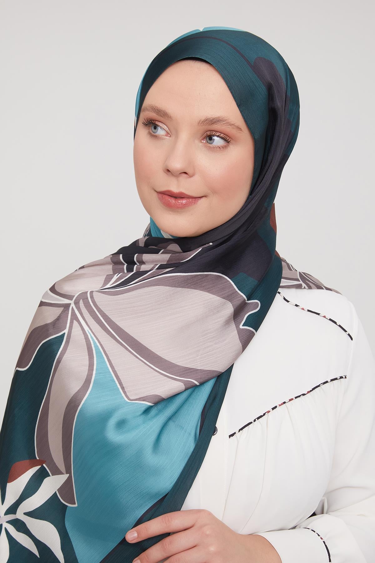 Fivescarf Zümrüt Soyut Çiçek Desen Brand Şal