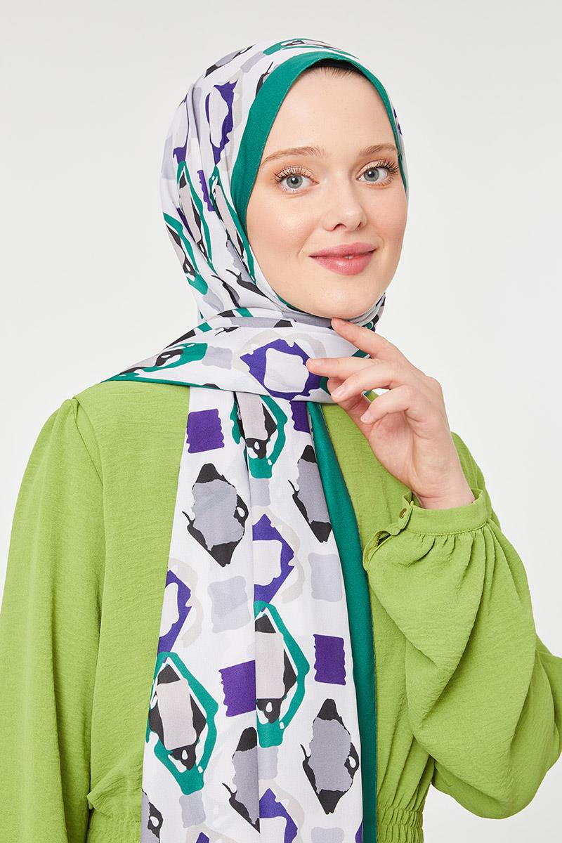 Fivescarf Zümrüt Üçgen Desen Mono Krep Şal