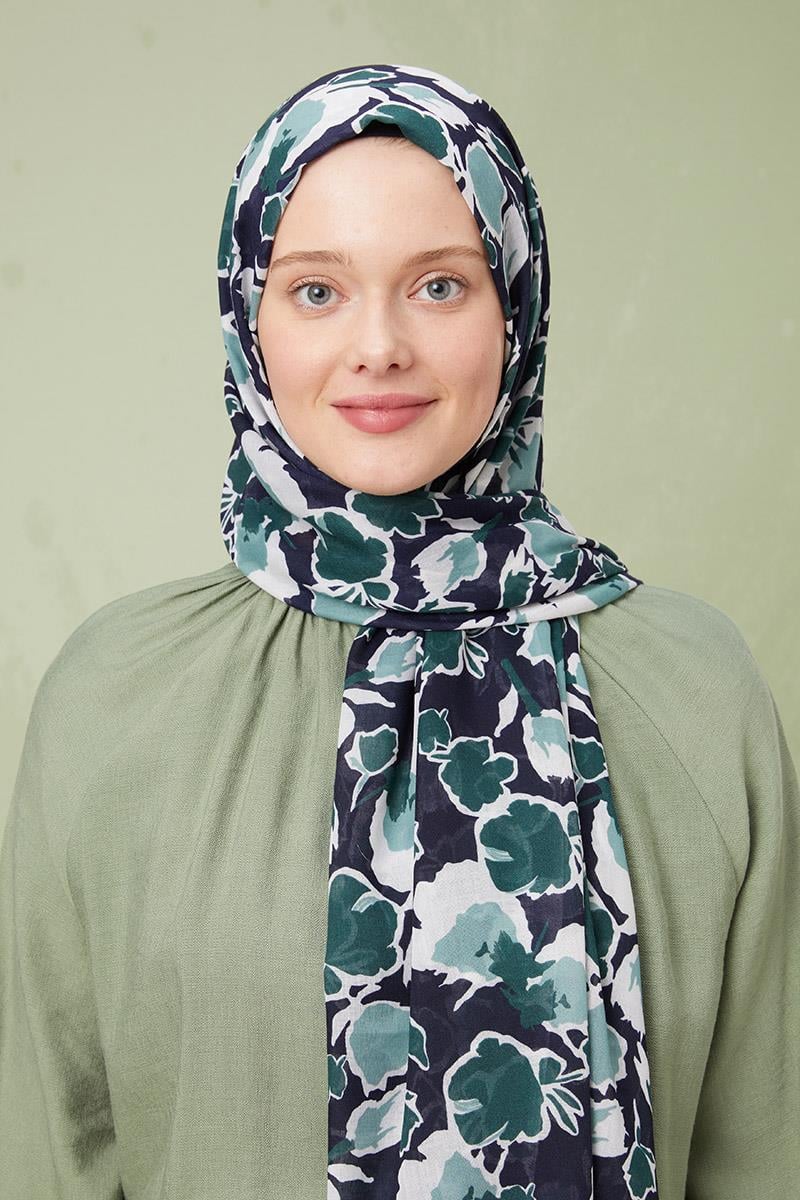 Fivescarf Zümrüt Yeşili Desenli Cotton Şal