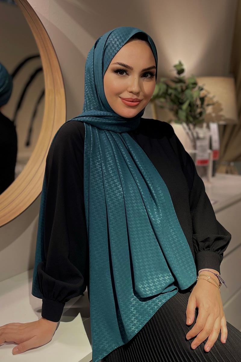 Fivescarf Zümrüt Yeşili Kazayağı Desen Mood Medine İpeği Şal