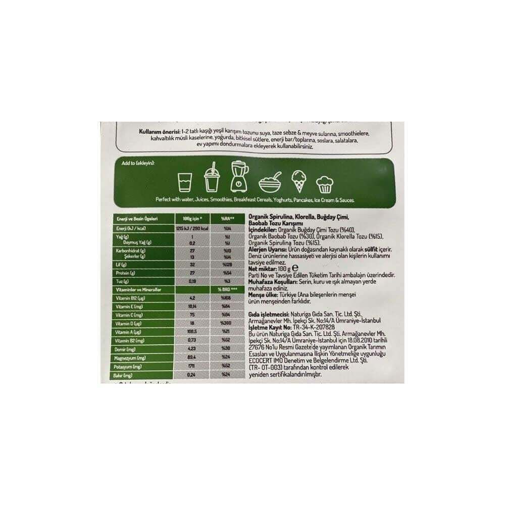 Naturiga Organik Yeşil Karışımı Green Blend 100 gr 1 ADET
