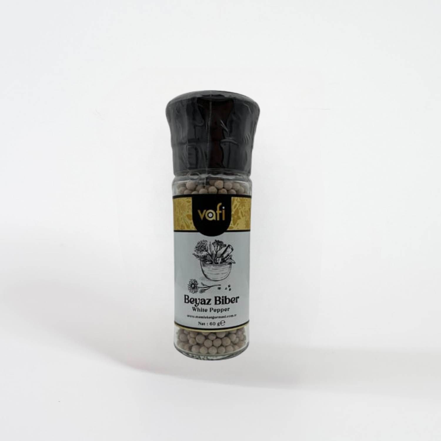 Vafi Cam Değirmen Kapak Serisi Beyaz Biber 60 grVafi