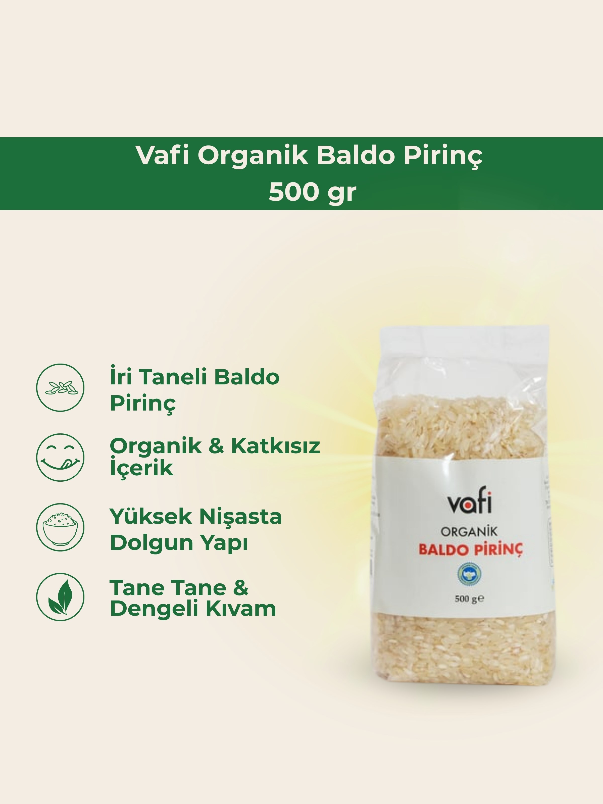 Vafi Organik Baldo Pirinç 500 gr