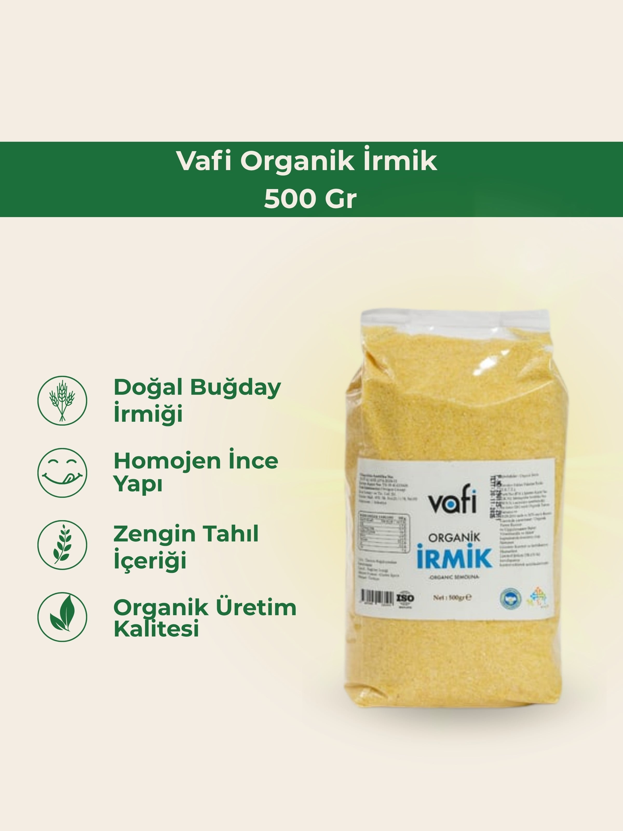 Vafi Organik İrmik 500 Gr 1 ADET