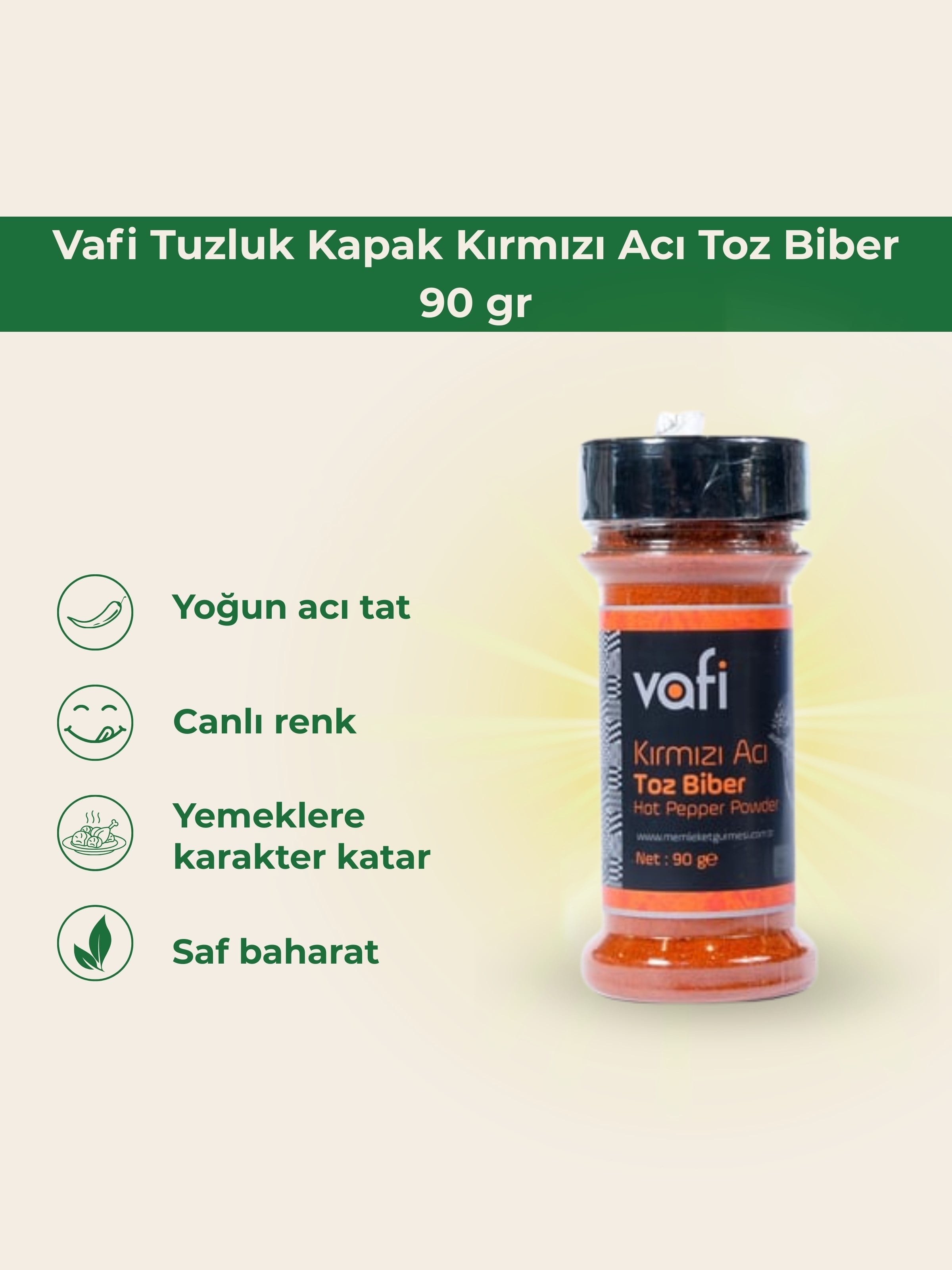 Vafi Tuzluk Kapak Kırmızı Acı Toz Biber 90 gr