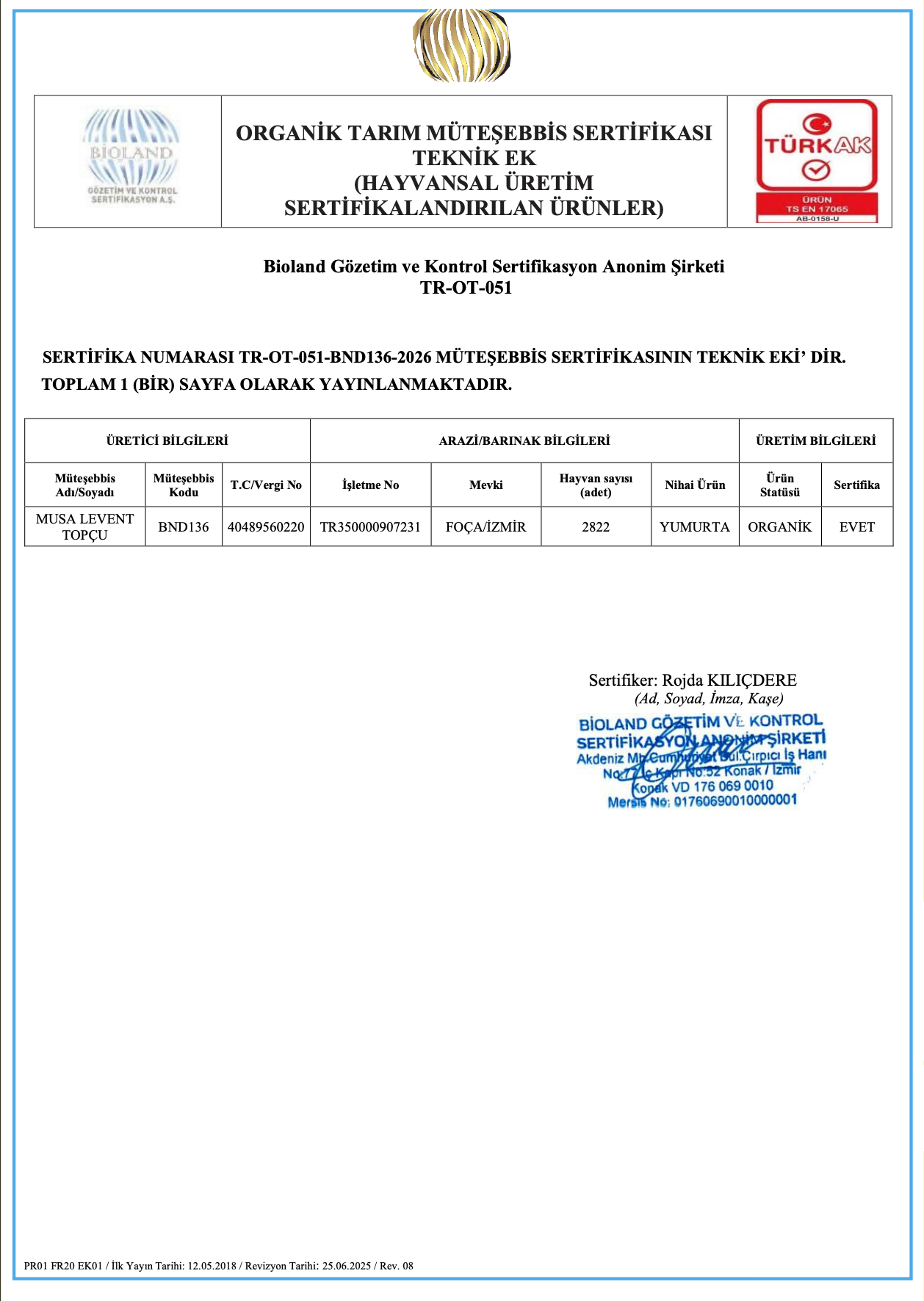 Organik Tarım Sertifikası 2