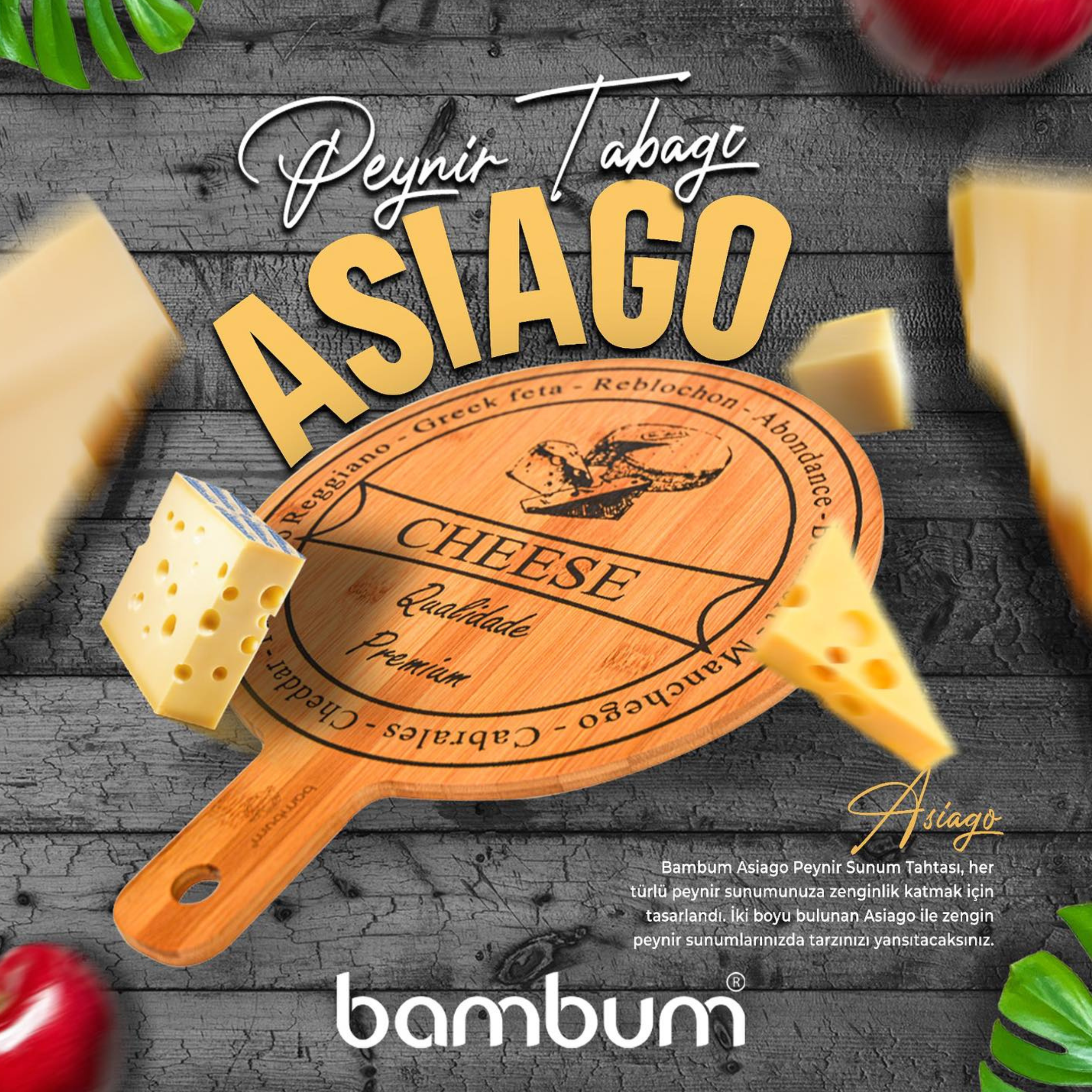 Bambum Asiago Peynir Sunum Tabağı KüçükMemleket Gurmesi