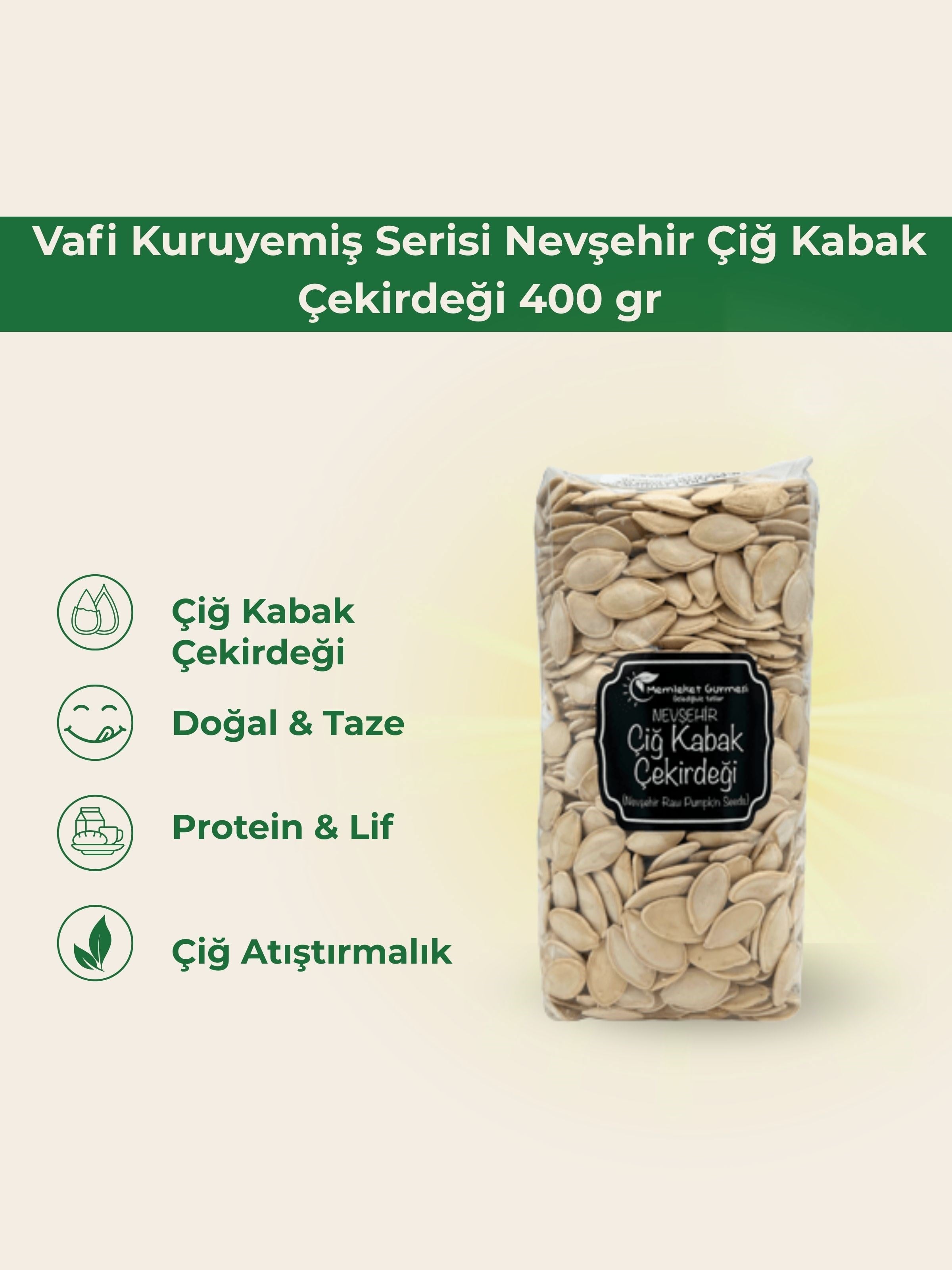 Vafi Kuruyemiş Serisi Nevşehir Çiğ Kabak Çekirdeği 400 grMemleket Gurmesi