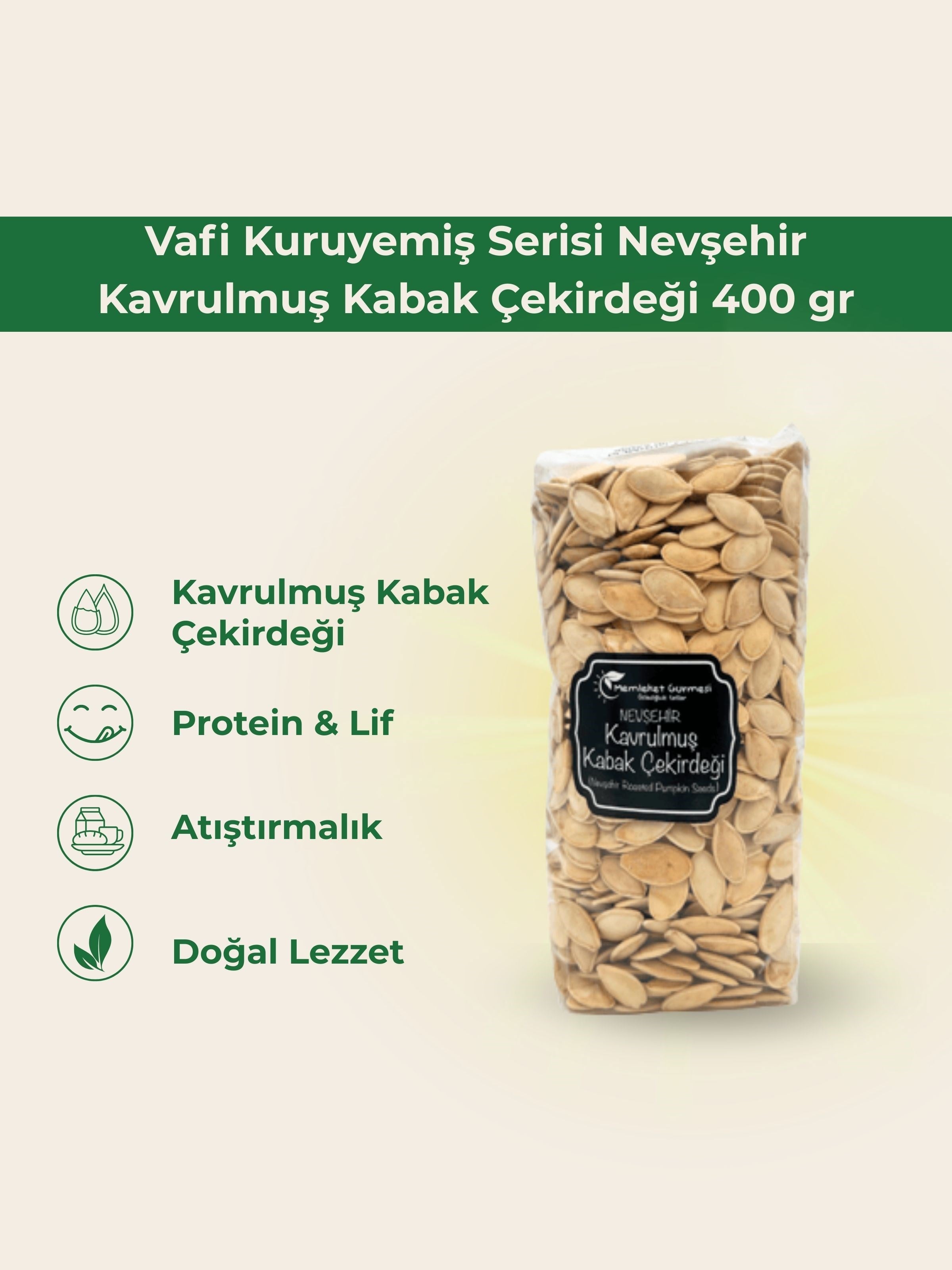 Vafi Kuruyemiş Serisi Nevşehir Kavrulmuş Kabak Çekirdeği 400 grMemleket Gurmesi