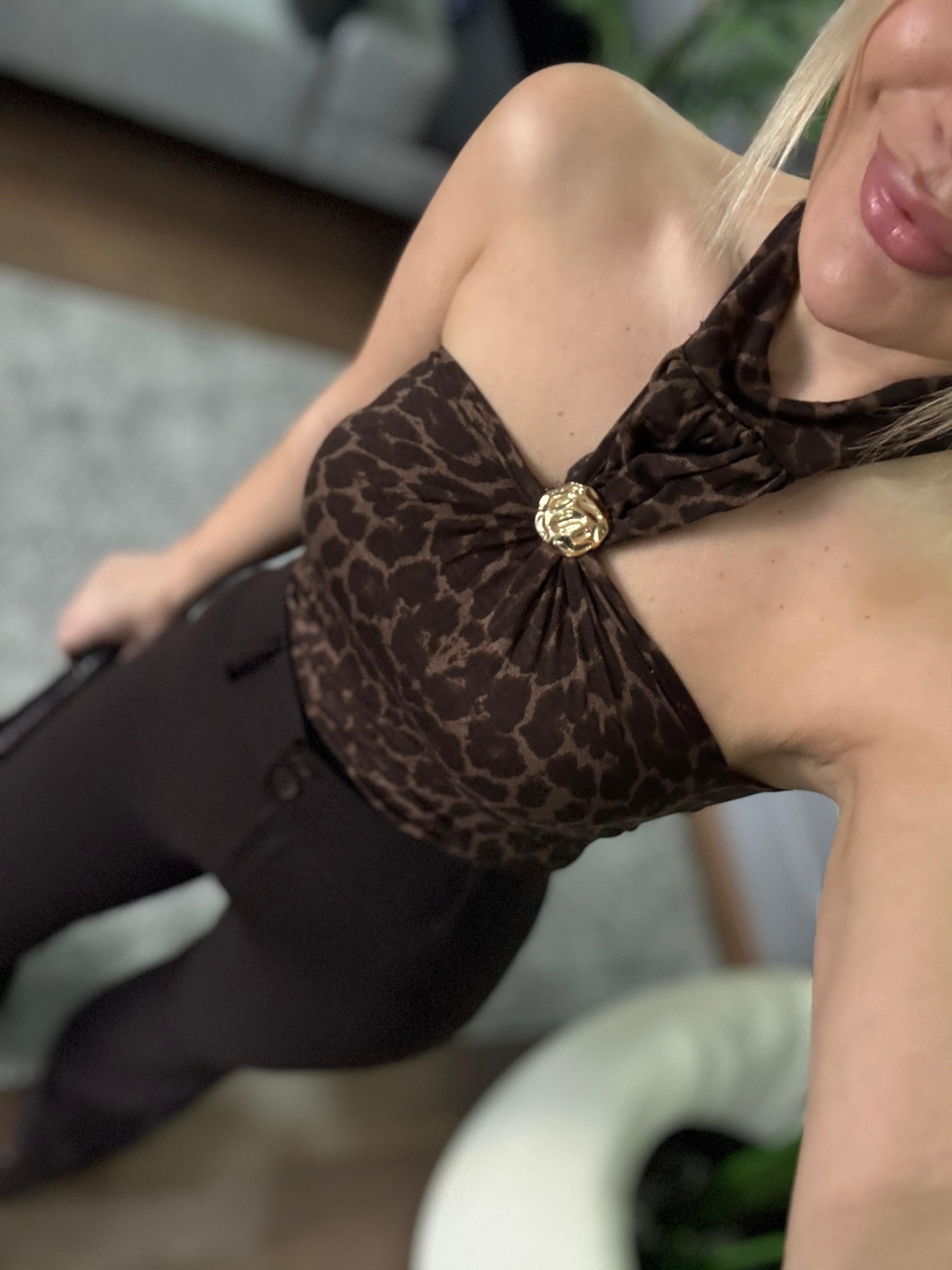 LEOPAR GOLD DETAY BLUZ 