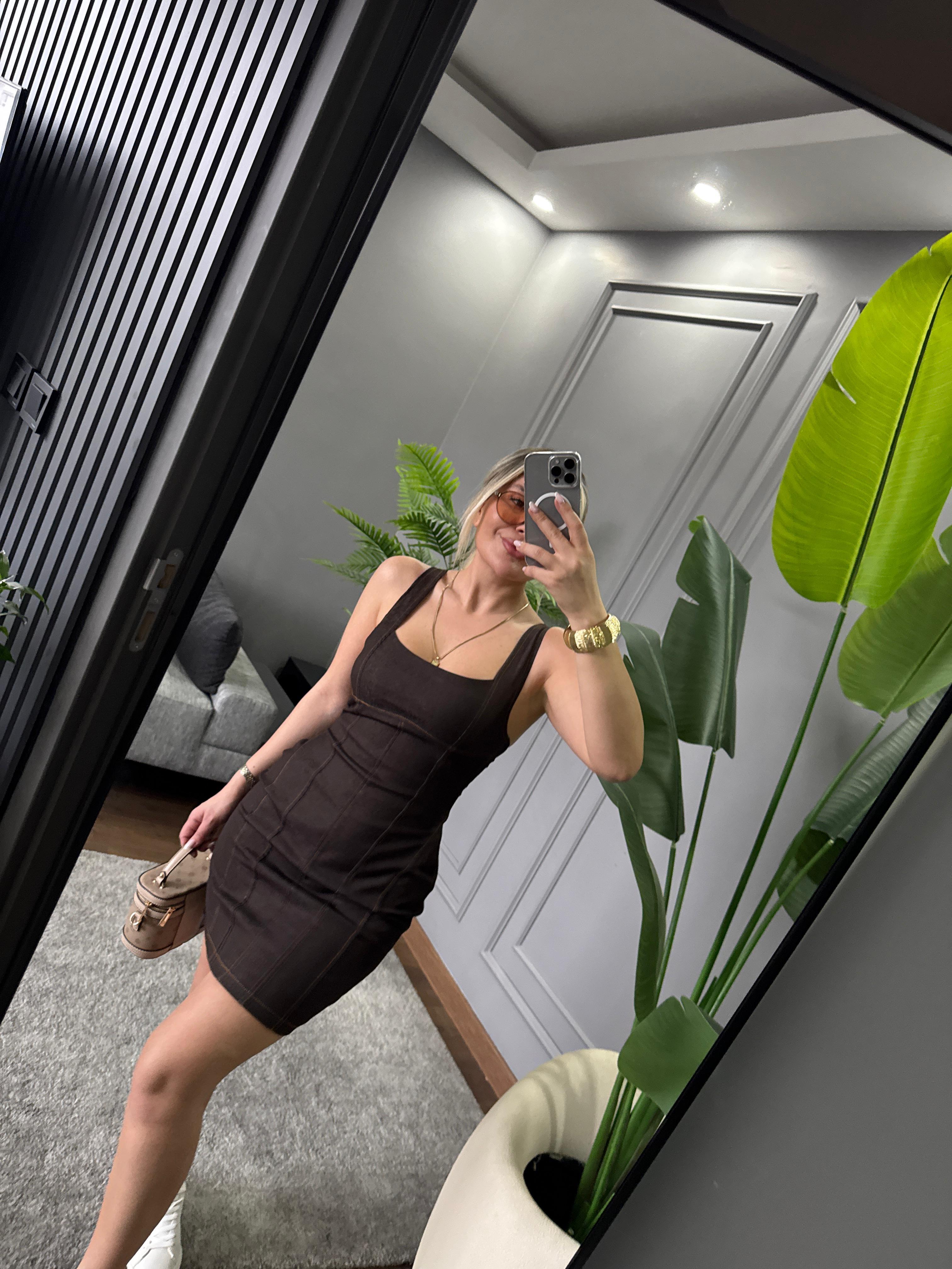 MİNİ ASKILI KOT ELBİSE