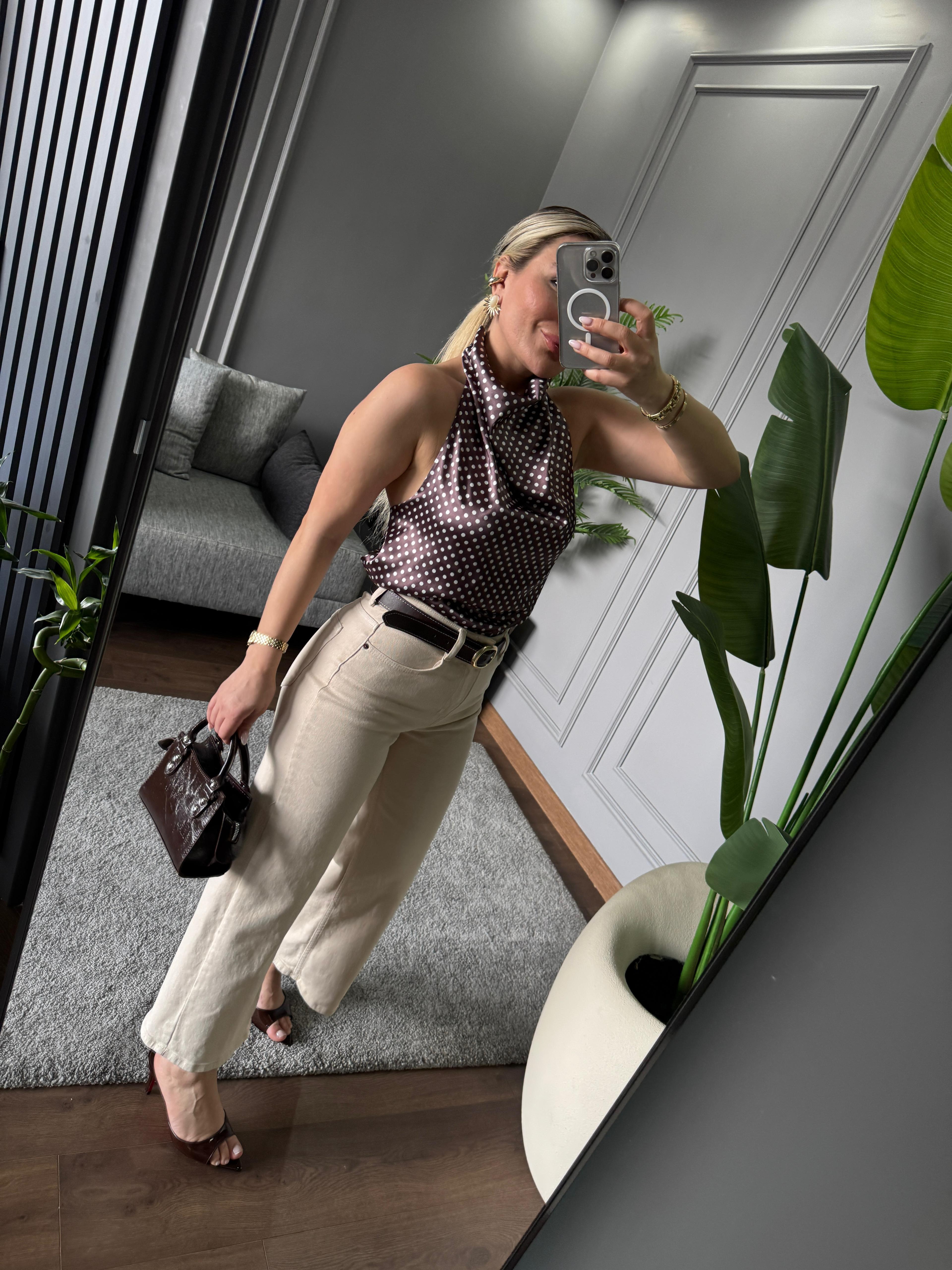 PUANTİYELİ SATEN  BLUZ 