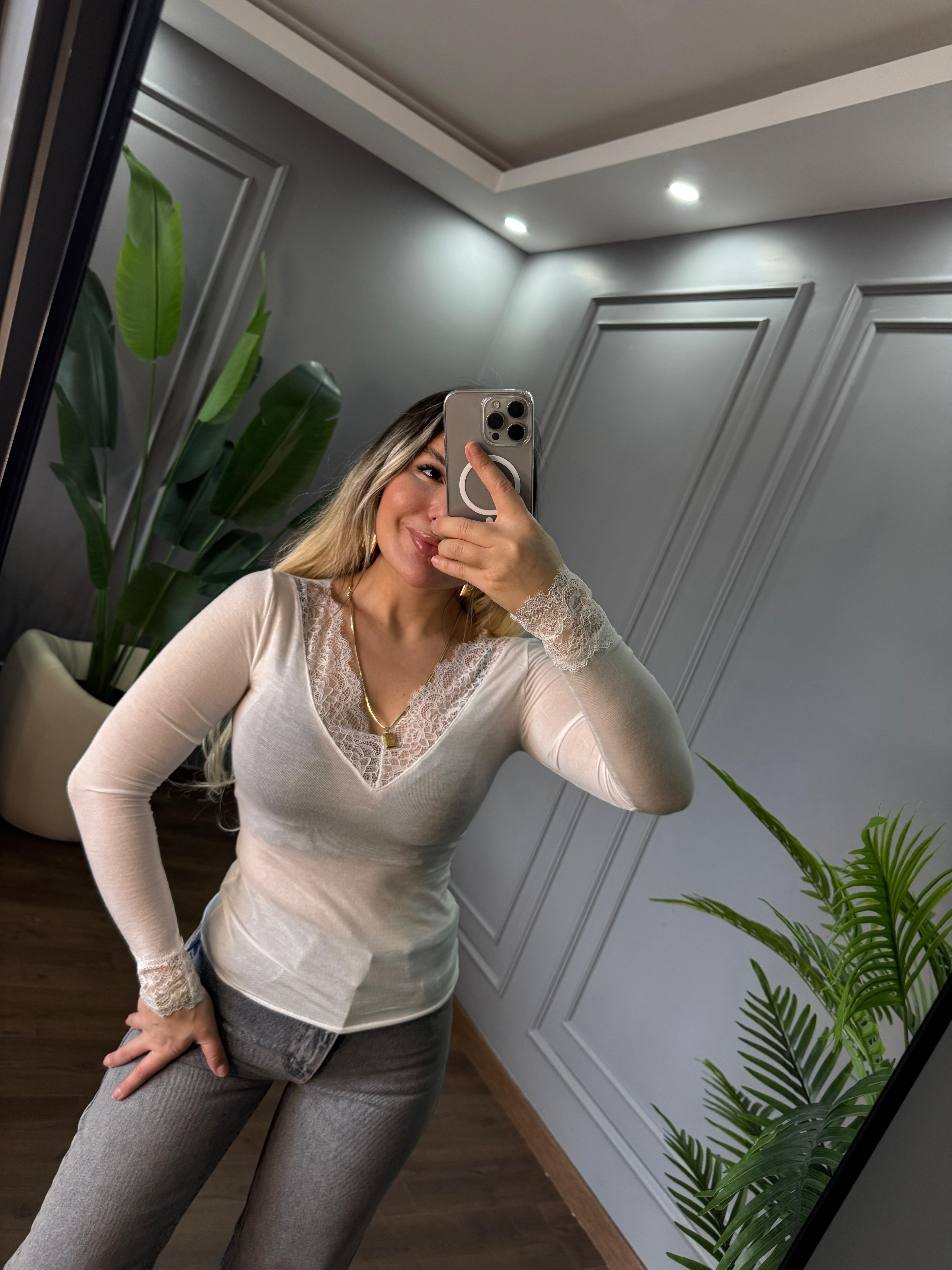 TRANSPARAN DEKOLTE BLUZ 